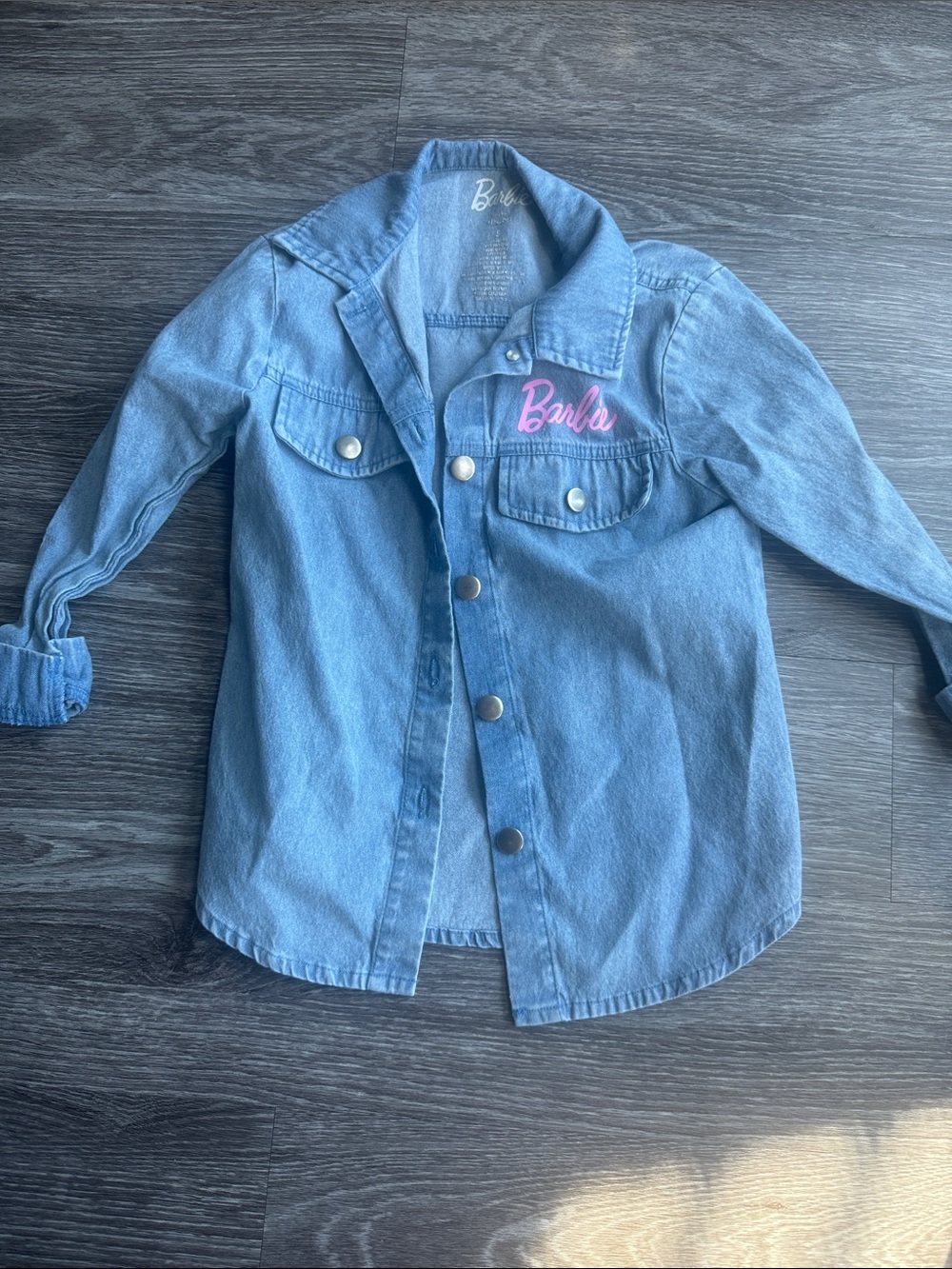 Girls Barbie Light Blue Denim Jacket with Pink Logo